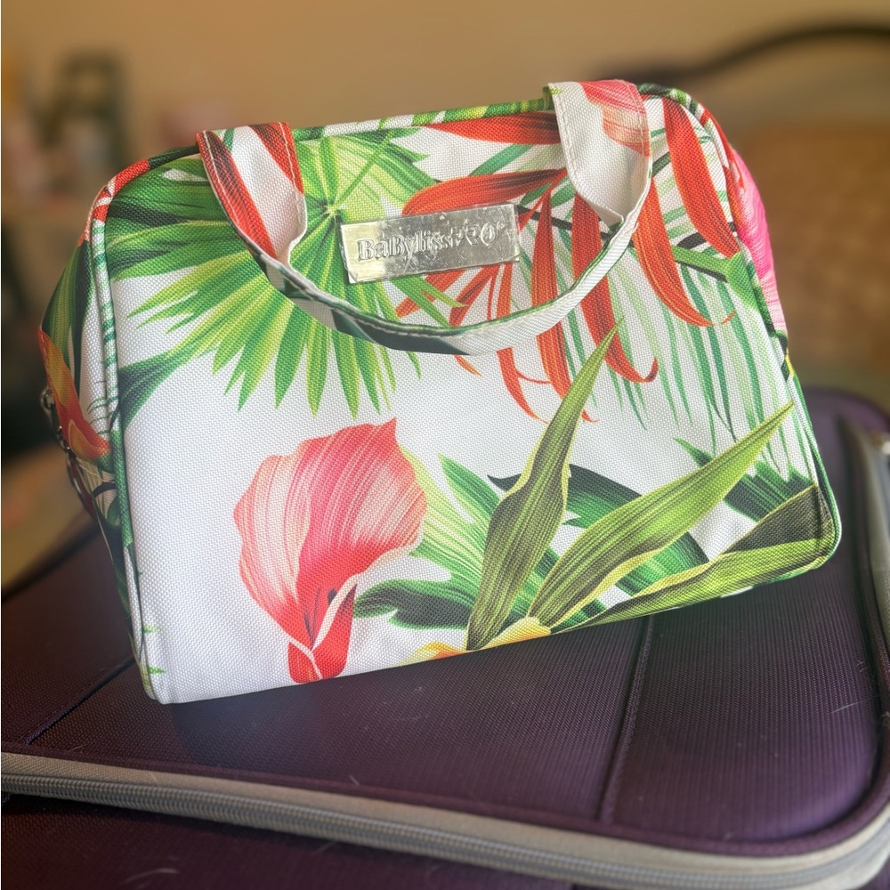 BaBylissPRO Tropical Floral Cosmetic Case - White, Green & Pink